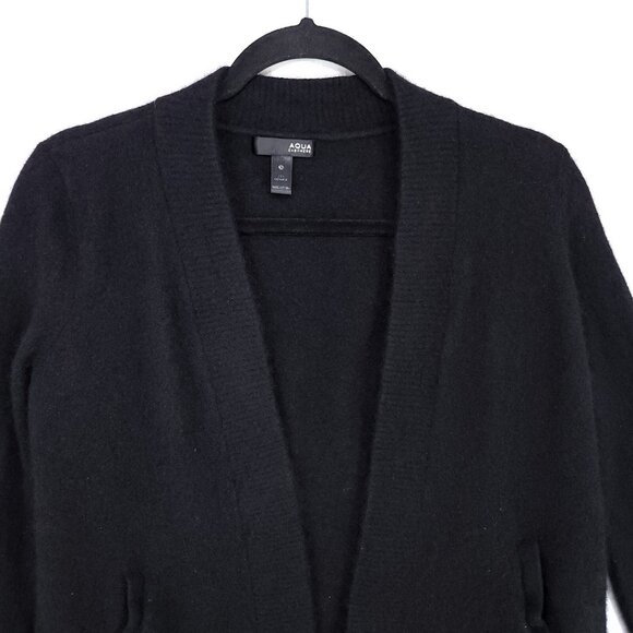 Aqua Cashmere Cardigan Open Front Cropped Size XS Pockets Fuzzy Black - Picture 4 of 9